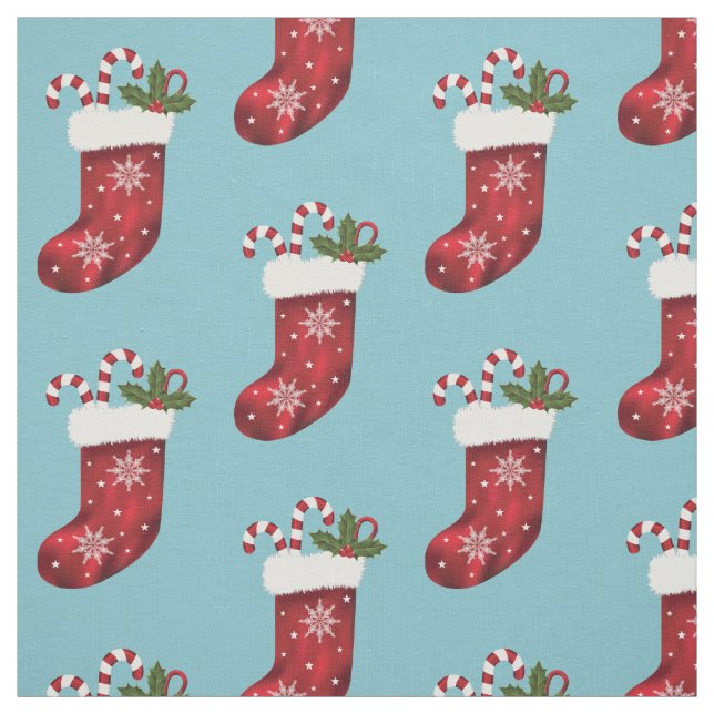 Tecido Meia de Natal Vermelha Com Bengalas em Azul (Modelo)