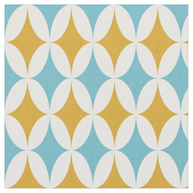 Tecido Meio século de Ouros Azuis de Turquesa Laranja Ret (Detalhe)