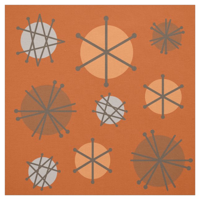 Tecido Meio século Modern Starbursts Queimados Laranja (Modelo)