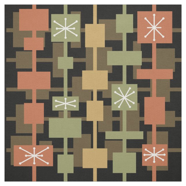 Tecido Meio século preto multicolorido moderno (Modelo)