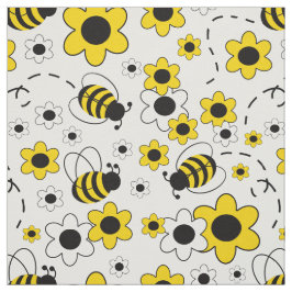 Tecido Mel Bumble Bee Bumblebee White Floral