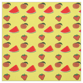 Tecido Melancia, morangos e pêssegos em amarelo