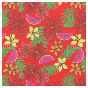 Tecido Melões tropicais e palmeiras deixam padrão flora