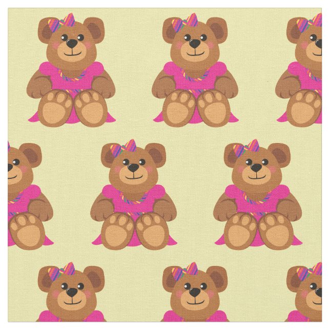 Tecido Menina de Urso de Pelúcia com Vestido Fofa (Detalhe)