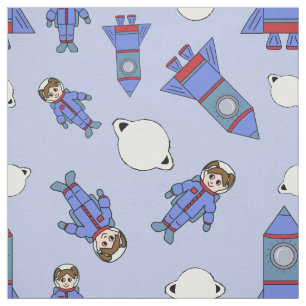 Tecido Menina do astronauta no azul e no vermelho do