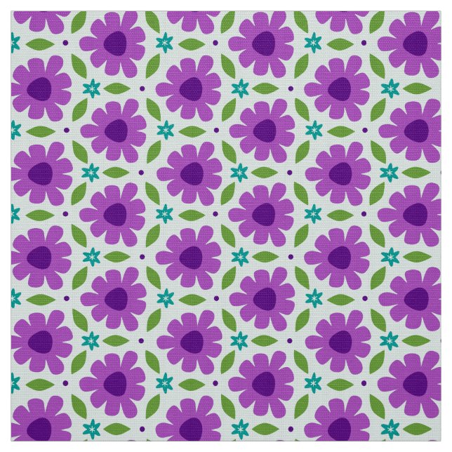 Tecido MERMAID - Flores Púrpuras Cutas em Aqua Girly Flor (Modelo)