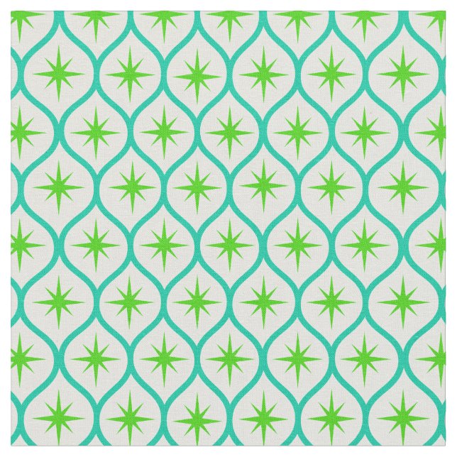 Tecido Mid Century Green Starbursts on teal Ovals Pattern (Detalhe)