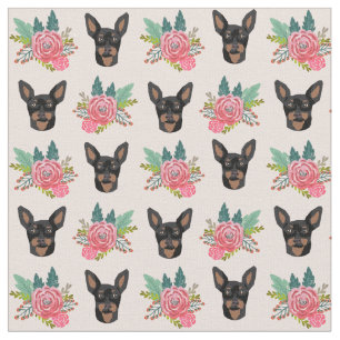 Tecido Miniatura - Cães-Pinscher - flor rosa