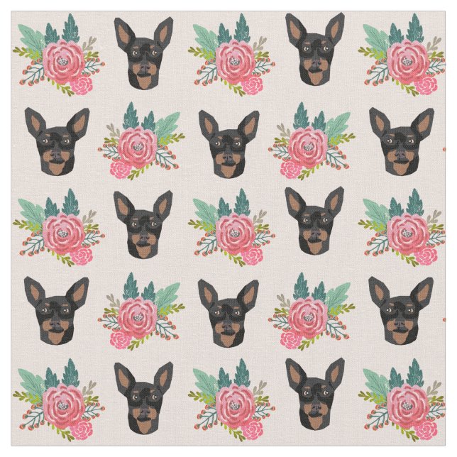 Tecido Miniatura - Cães-Pinscher - flor rosa (Detalhe)
