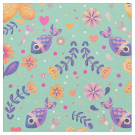 Tecido Mint Kawaii Goldfish Sea Garden Pattern