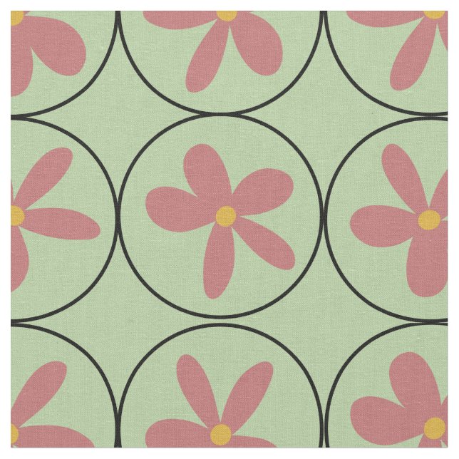 Tecido Mint Retro Floral Tile Combed Cotton Fabric (Detalhe)