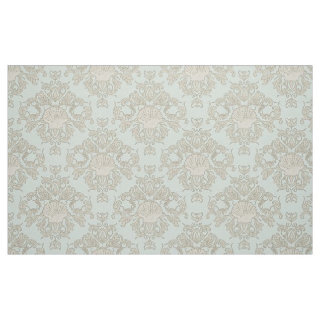 Tecido Mint Scallop Shell Leaf Scroll Damask Ocean Beach (Fat Quarter)