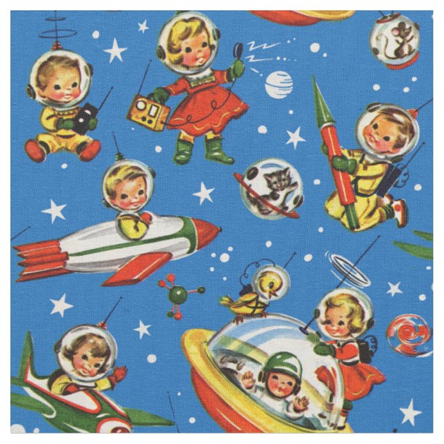 Tecido miúdos dos anos 50 no espaço - UFOs e Rockets (Detalhe)