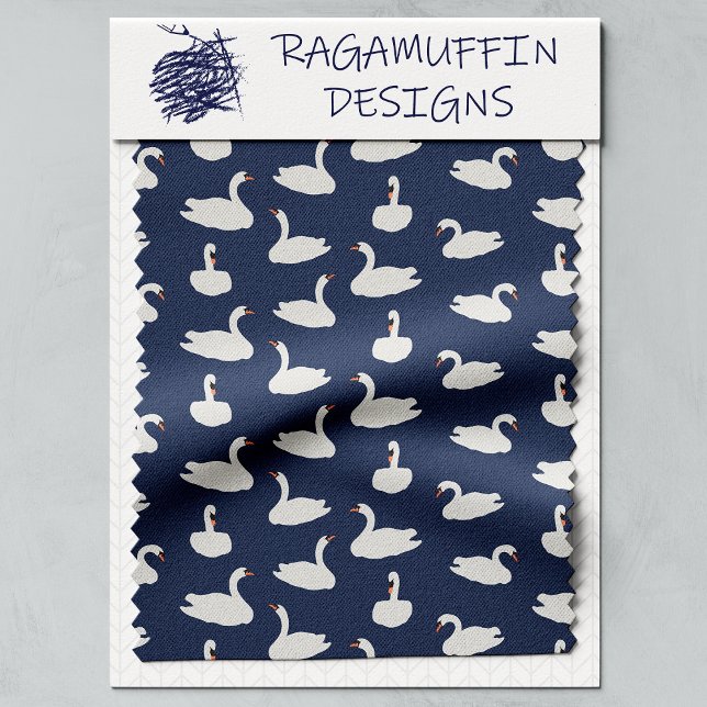 Tecido Modern Stylish Blue Swan Pattern  (Swan Swatch)