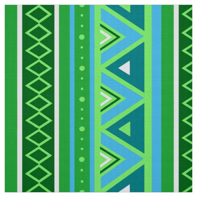 Tecido Moderno Sudoeste Geométrico, Verde e Aqua (Modelo)