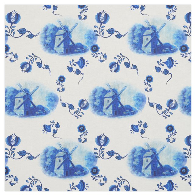 Tecido Moinho de vento, teste padrão azul de delft, (Modelo)