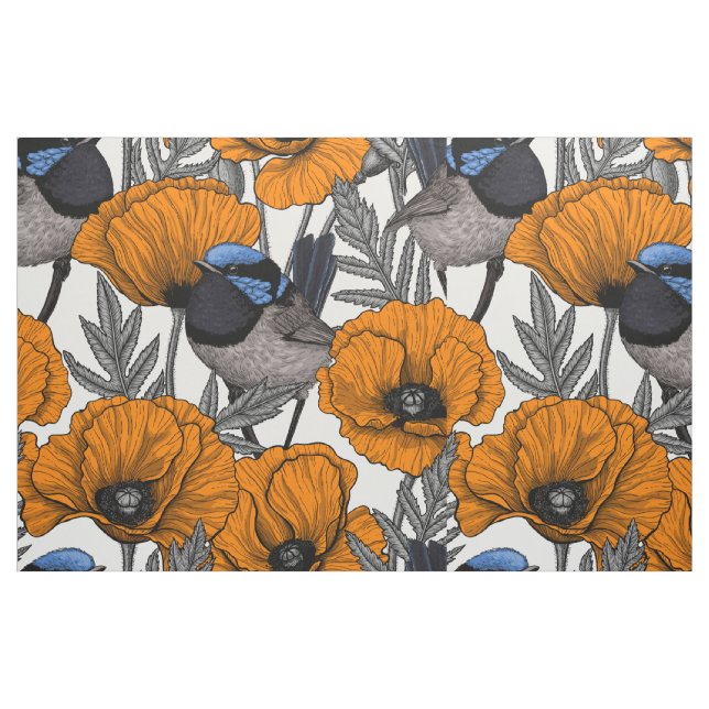 Tecido Moinhos de fada e flores de papoila laranja 2 (Fat Quarter)