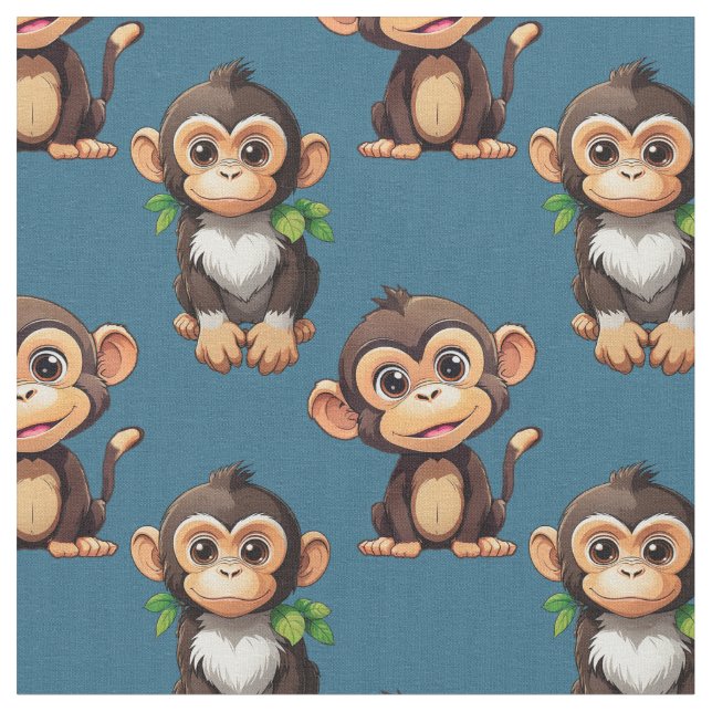 Tecido Monkey Pattern Design Blue  (Detalhe)