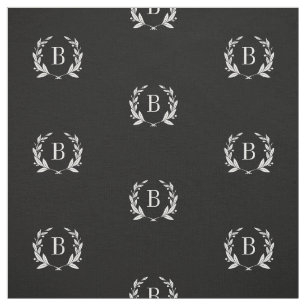 Tecido Monograma de Wreath de Laurel Preto e Branco