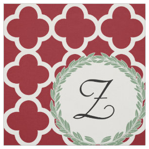 Tecido Monograma - Letra Maroon Wine Sage Green Quatrefoi