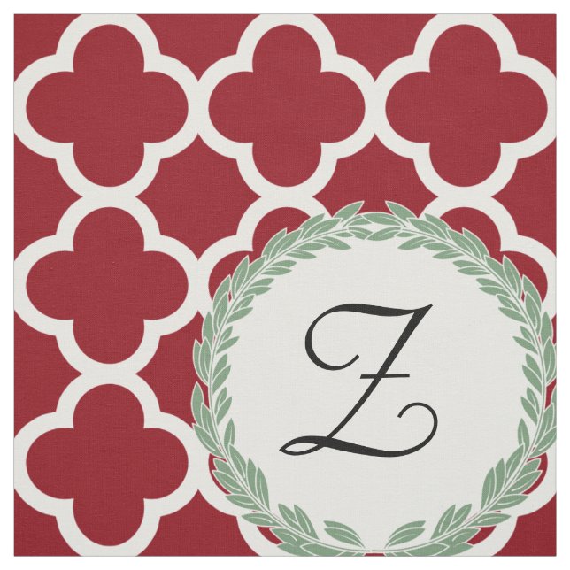 Tecido Monograma - Letra Maroon Wine Sage Green Quatrefoi (Modelo)
