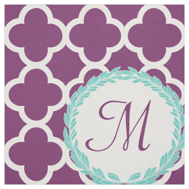 Tecido Monograma - Letra Roxo Teal Laurel Quatrefoil (Modelo)