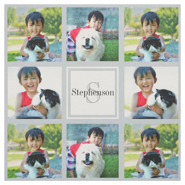 Tecido Monograma Personalizado de Colagem de Fotografias  (Modelo)