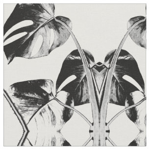 Tecido Monstera deixa preto e branco tropicais