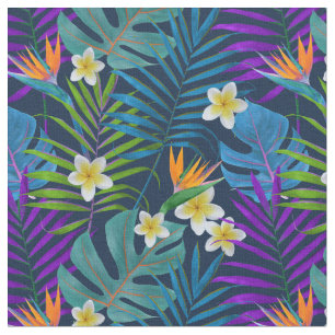 Tecido Monstera Palm Trees Plumeria Aves do Paraíso