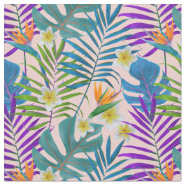 Tecido Monstera Palm Trees Plumeria Aves do Paraíso