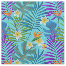 Tecido Monstera Palm Trees Plumeria Aves do Paraíso