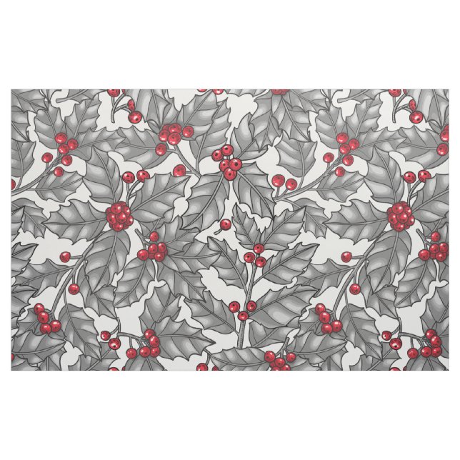 Tecido Morango Holly, folhas de cinza em branco (Fat Quarter)