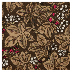 Tecido Morangos de Nouveau da arte e folhas, Brown escuro