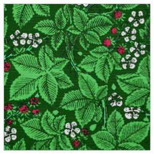 Tecido Morangos de Nouveau da arte e folhas, verde