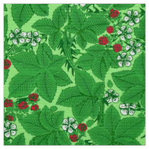 Tecido Morangos de Nouveau da arte e folhas, verde limão