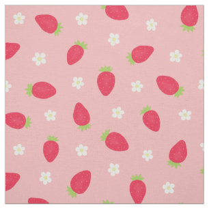 Tecido Morangos de Verão em Rosa (escala média)