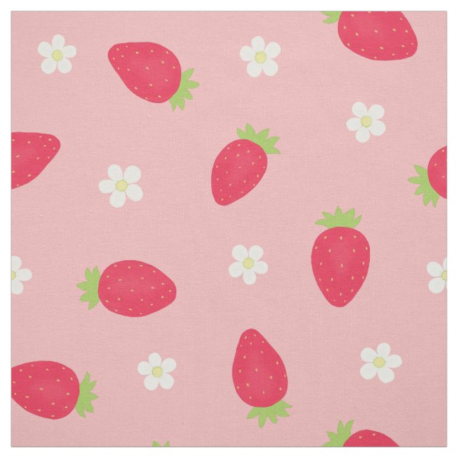 Tecido Morangos de Verão em Rosa (grande escala) (Modelo)