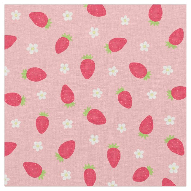 Tecido Morangos de Verão em Rosa (pequena escala) (Detalhe)