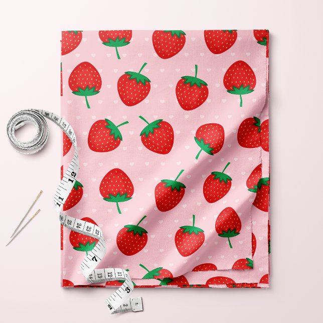 Tecido Morangos de Verão Rosa e Vermelho Fofos (Criador carregado)
