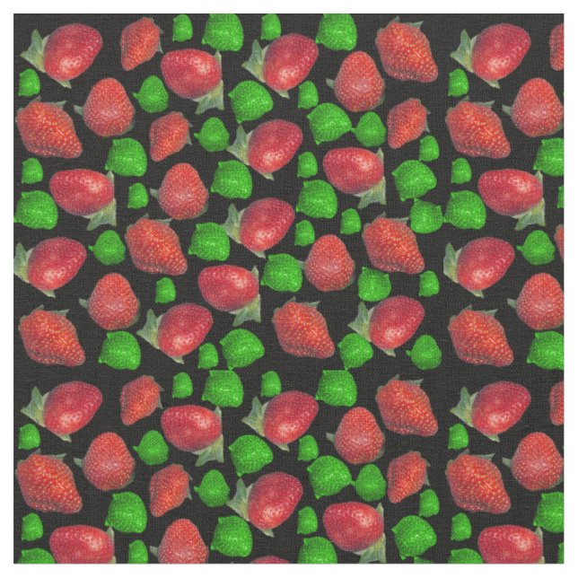 Tecido Morangos Deliciosos Verdes e Vermelhos, (Detalhe)