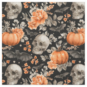 Tecido Morcegos E Flores De Halloween Pretos