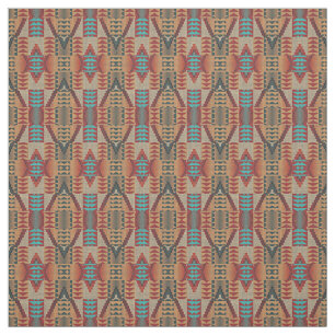 Tecido Mosaico Étnico Vermelho Laranja Verde Aqua Turquoi