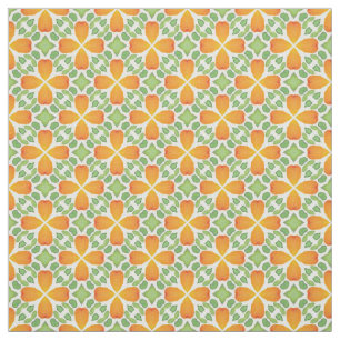 Tecido Mosaico floral cor de laranja retro 60 e 70 anos