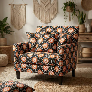 Tecido Mosaico Laranja Negro Laranja Geométrico marroquin