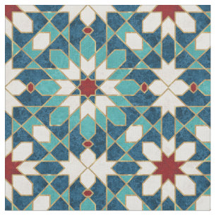 Tecido Mosaico marmorense Marinho azul vermelho branco ve