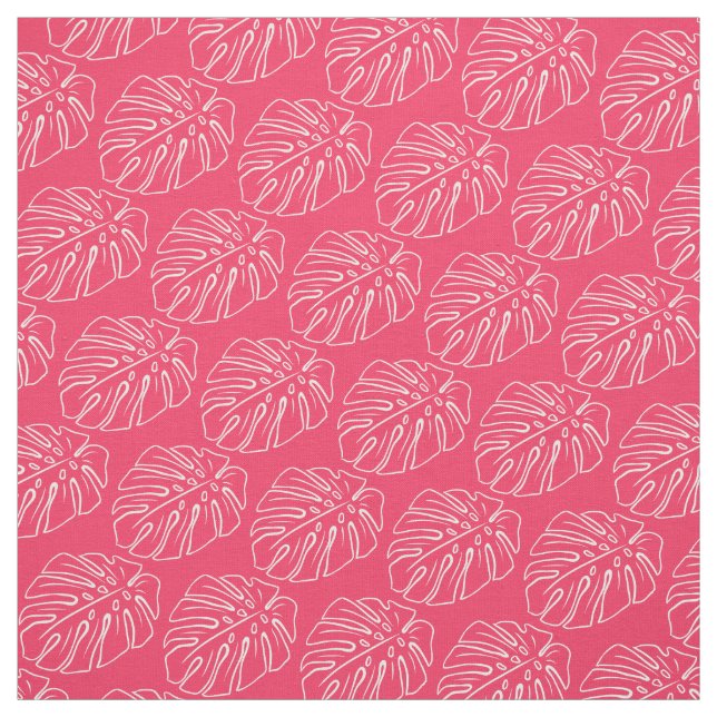 Tecido Motif De Folha Tropical Branca, Cor-De-Rosa De Alg (Modelo)