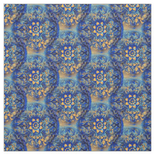 Tecido Motif do Círculo Amarelo Azul Floral