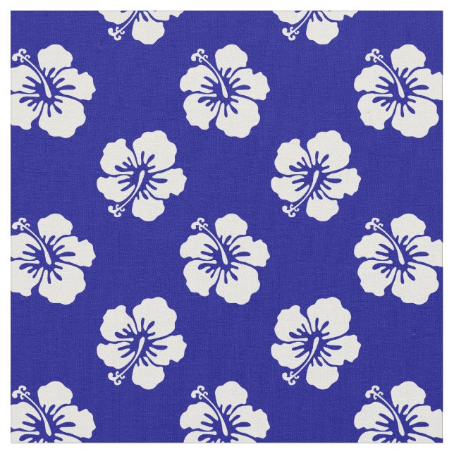 Tecido Motif Hawaïen Hibiscus Bleu et blanc (Detalhe)