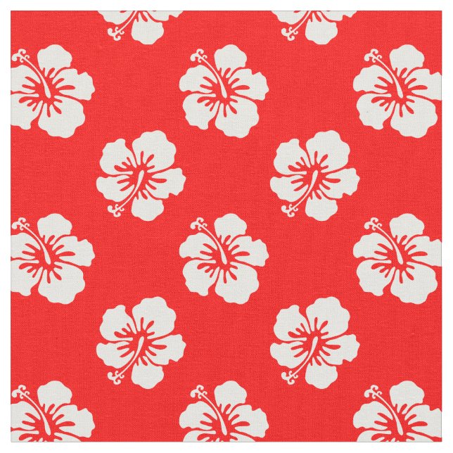 Tecido Motif Hawaïen Hibiscus Rouge et blanc (Detalhe)