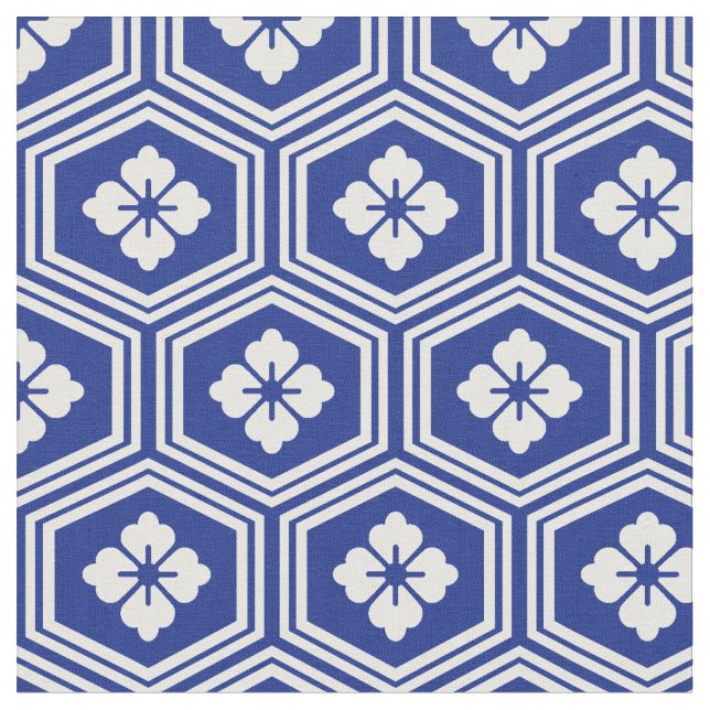 Tecido Motif japonais Kikkō Bleu et blanc (Detalhe)